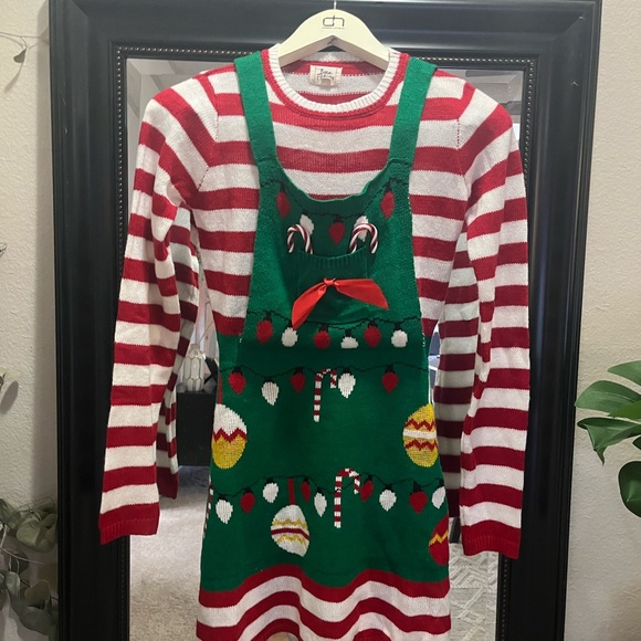 Born Famous Ugly Christmas Sweater Dress Medium Multicolor Stripe w/ Candy Canes - Picture 6 of 10